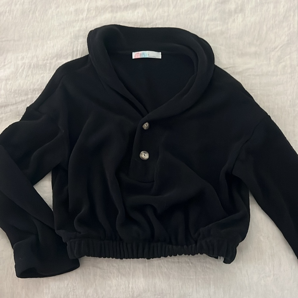 Free People Beach Bino Button Pullover Sweater Size Small Black